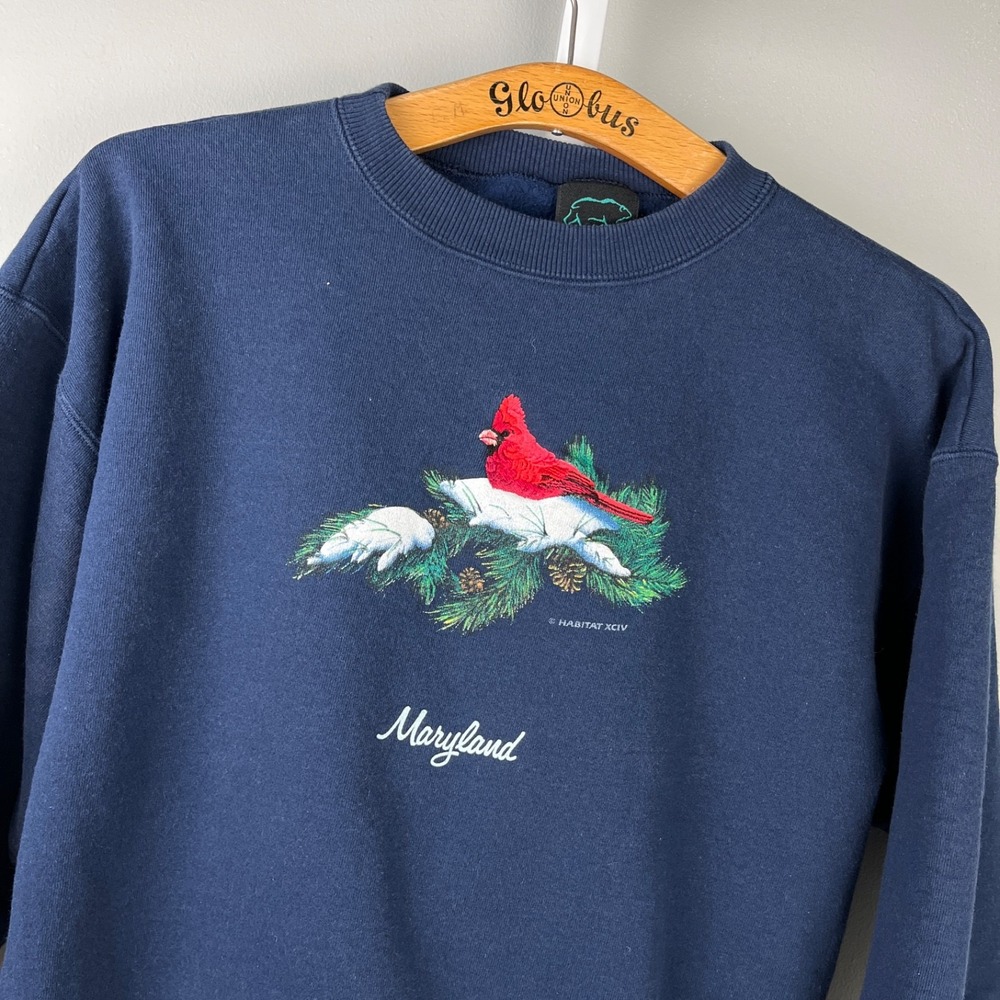 Habitat Crewneck Sweatshirt L Maryland Cardinal Bird Winter Vintage 90s